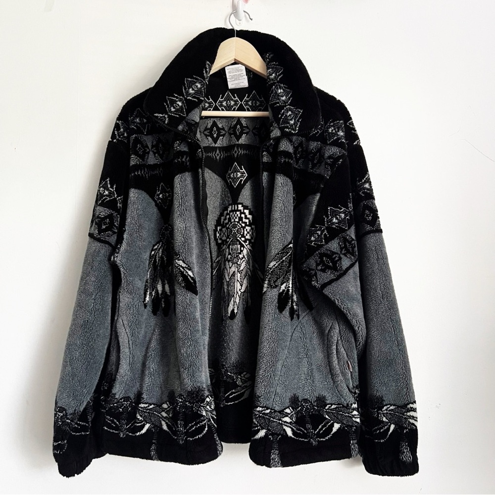 🖤MILTON FUNWEAR Southwestern Cowboy Feather Native Tribal Black and Gray Jacket